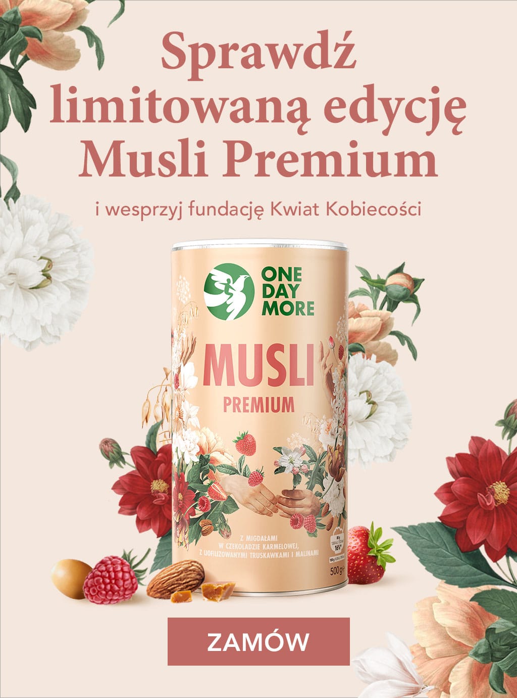 Musli Premium owocowe z migdałami w czekoladzie limitowana edycja OneDayMore